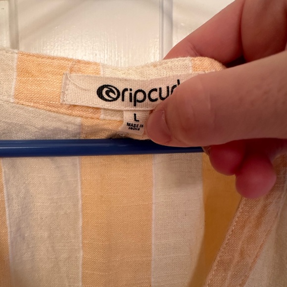 Rip Curl Cotton & Linen dress, Large, peach & ivory, stripes, cap sleeves - Picture 3 of 5